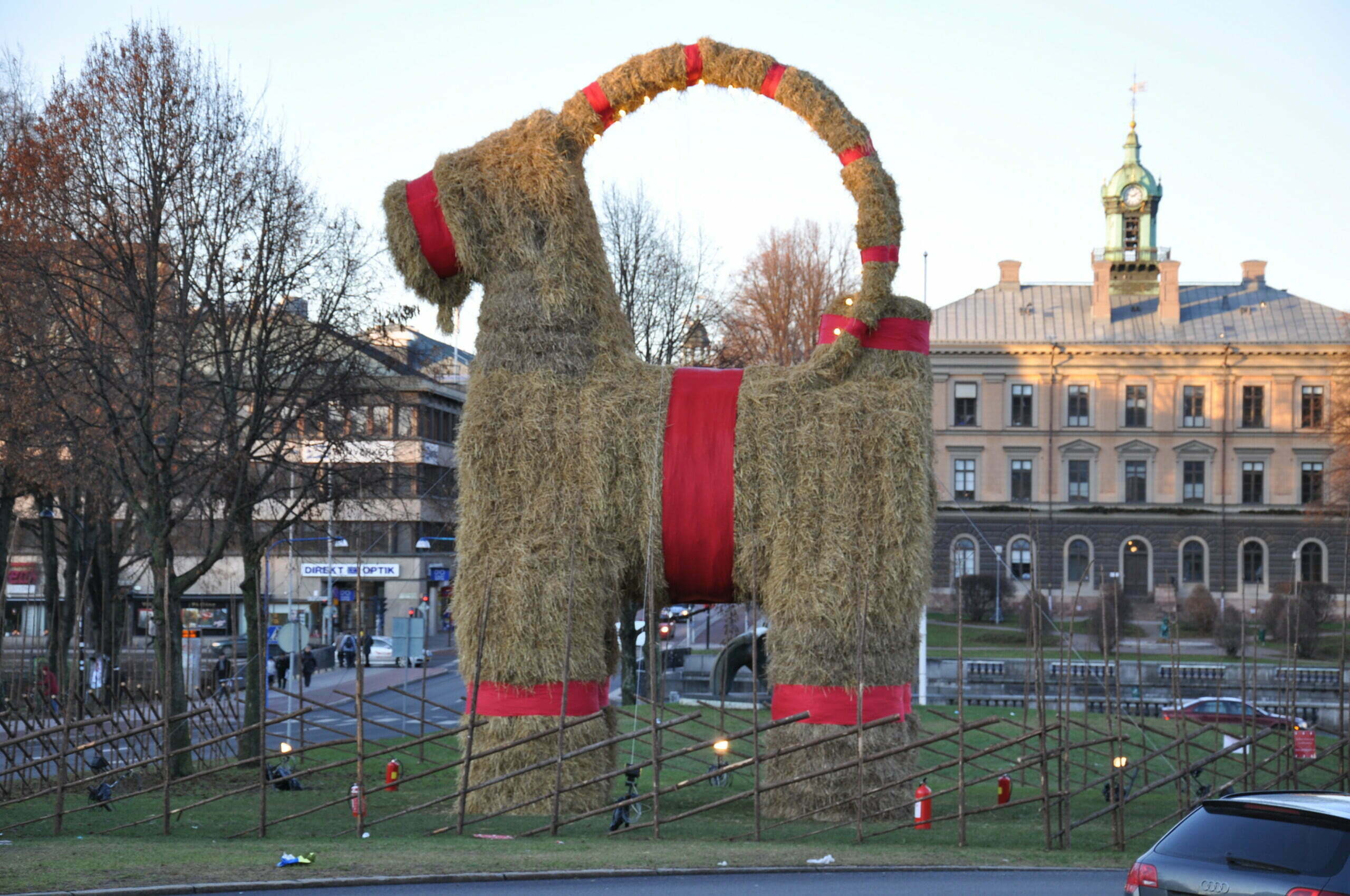 giant ram made of hay christmas decoration